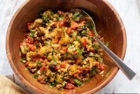 Smoky Mediterranean Roasted Eggplant Salad with Tangy Dressing