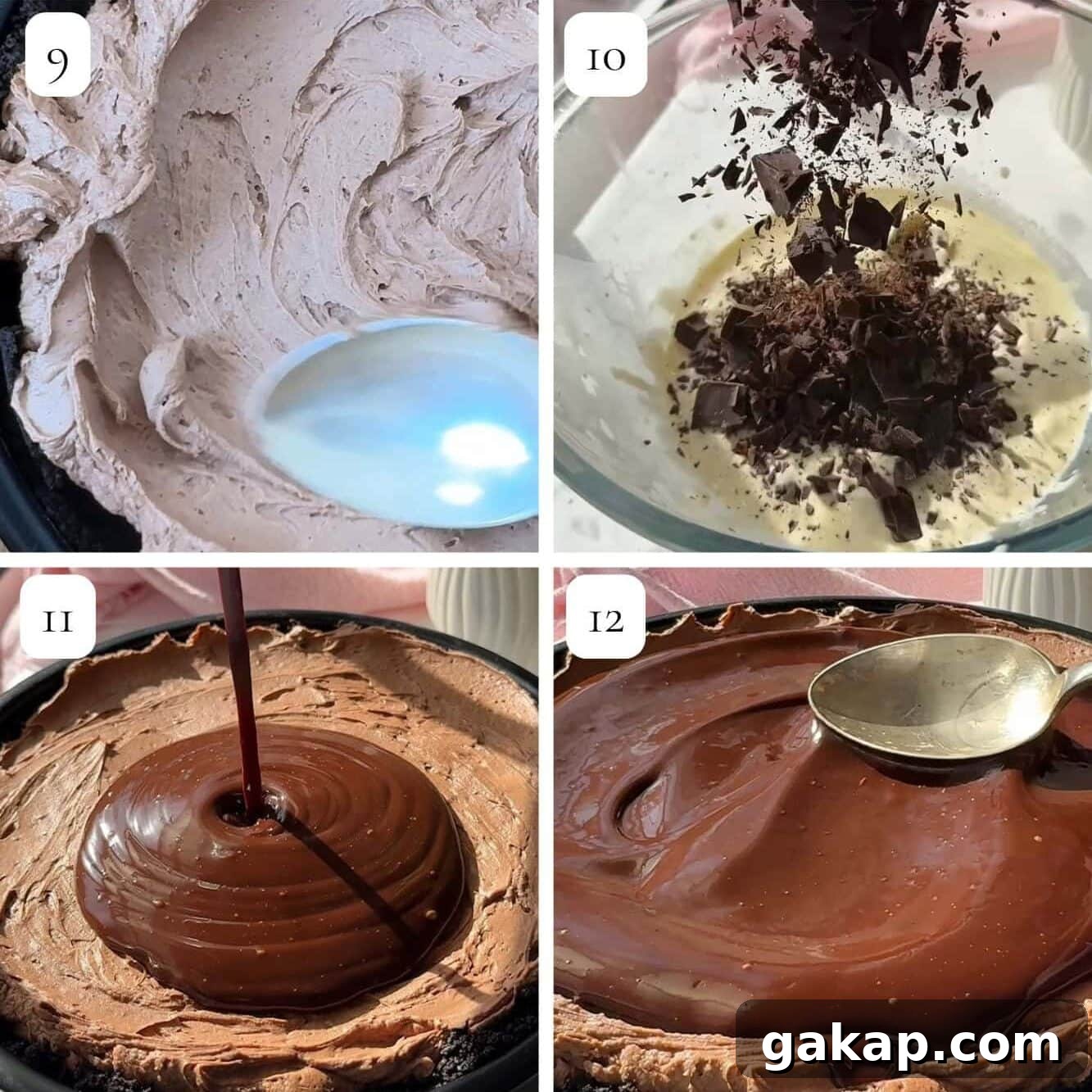 no-bake chocolate cheesecake step by step.