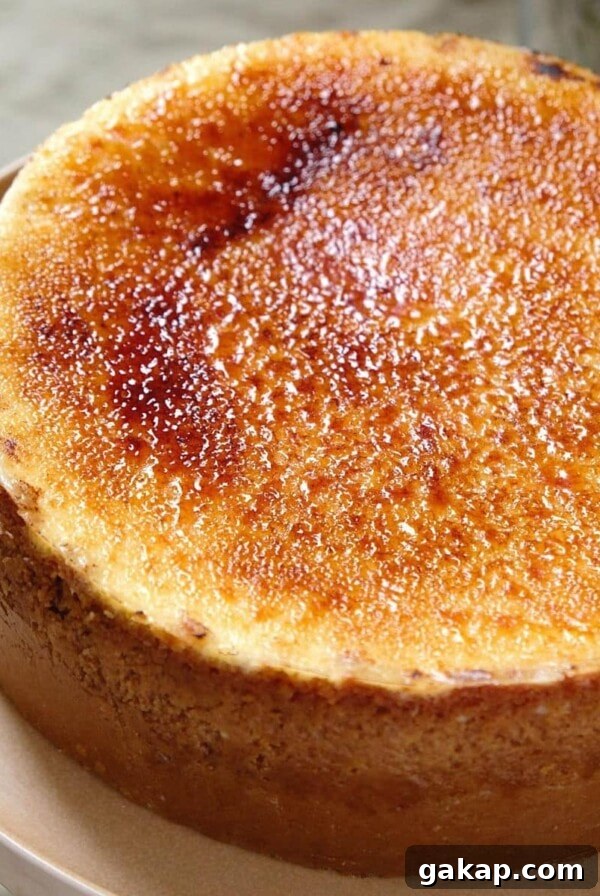 creme brulee cheesecake on pink plate.