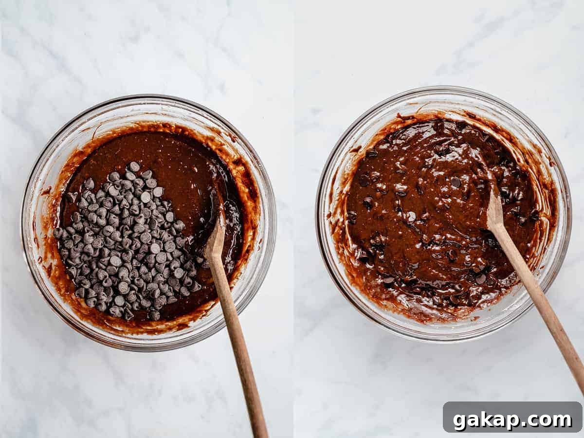 step by step photos showing mixing of brownie ingredients
