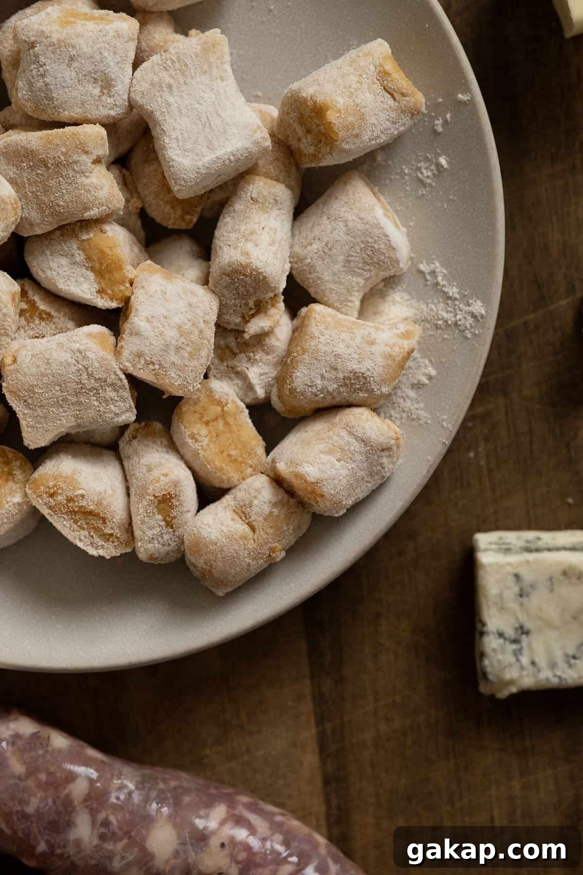 Homemade Pumpkin Gnocchi Recipe with Sage Butter 2 Homemade pumpkin gnocchi on a plate.