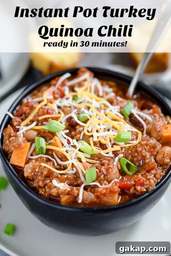 Instant Pot Turkey and Quinoa Chili Recipe 6 Instant Pot Turkey Quinoa Chili Collage with Text Overlay