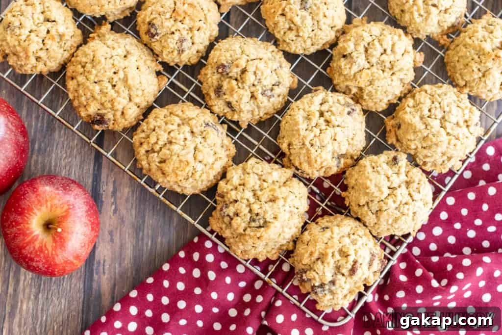 apple oatmeal raisin cookies on cooling rack