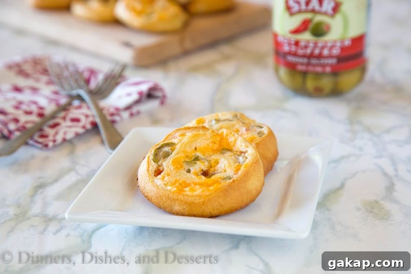 Cheesy Green Olive Pinwheels close-up