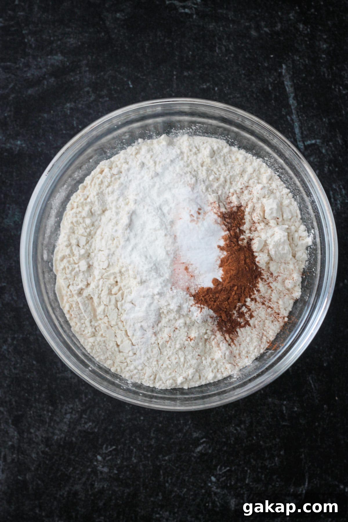 Dry ingredients in a mixing bowl.