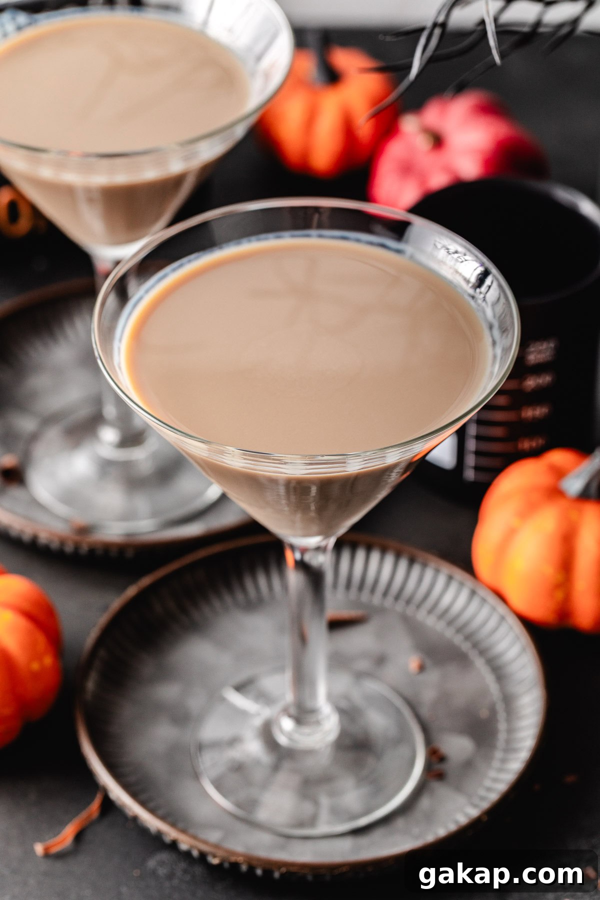 Chocolate black cat martini in a glass.