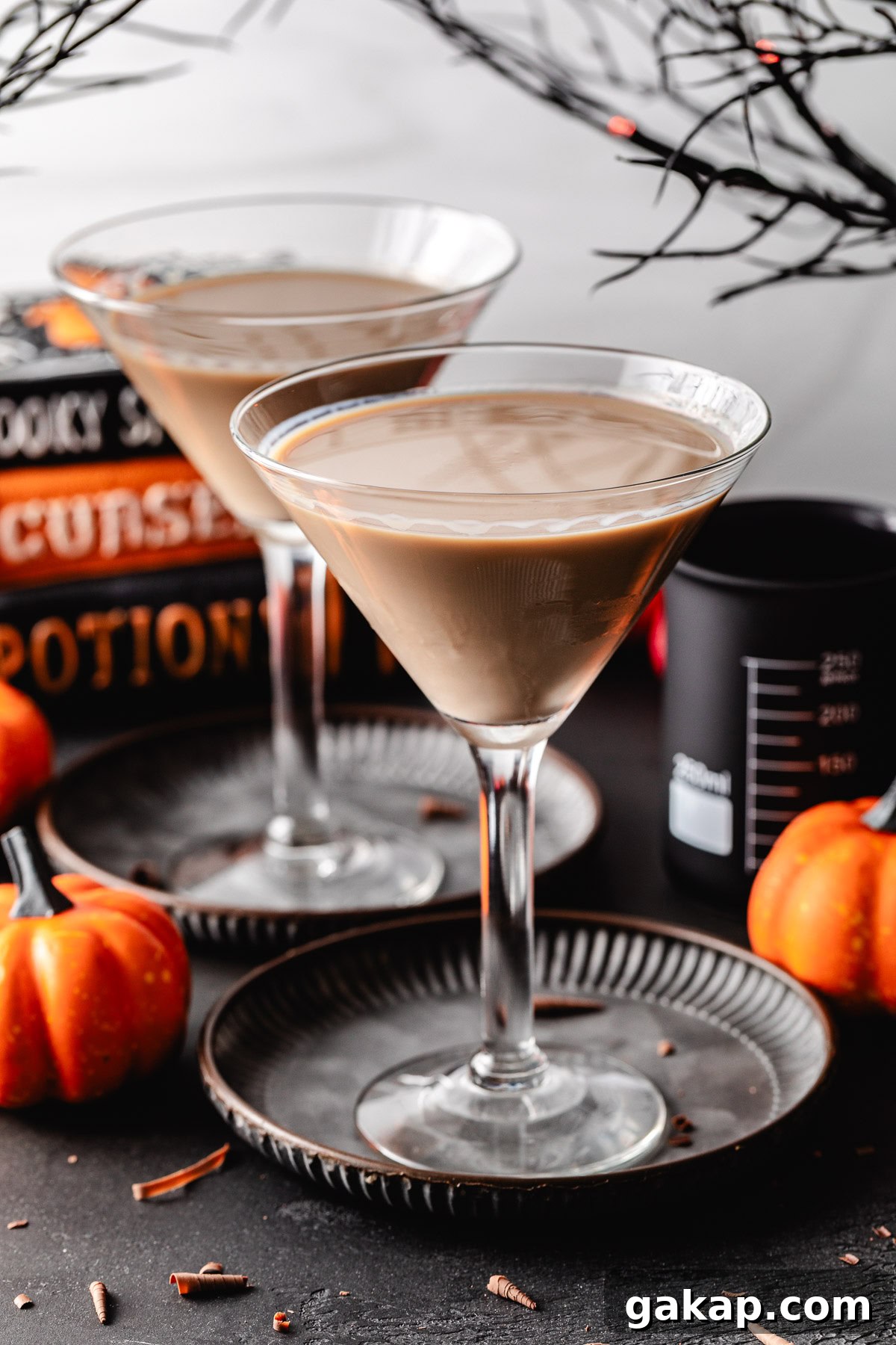Black cat drink in a martini glass.
