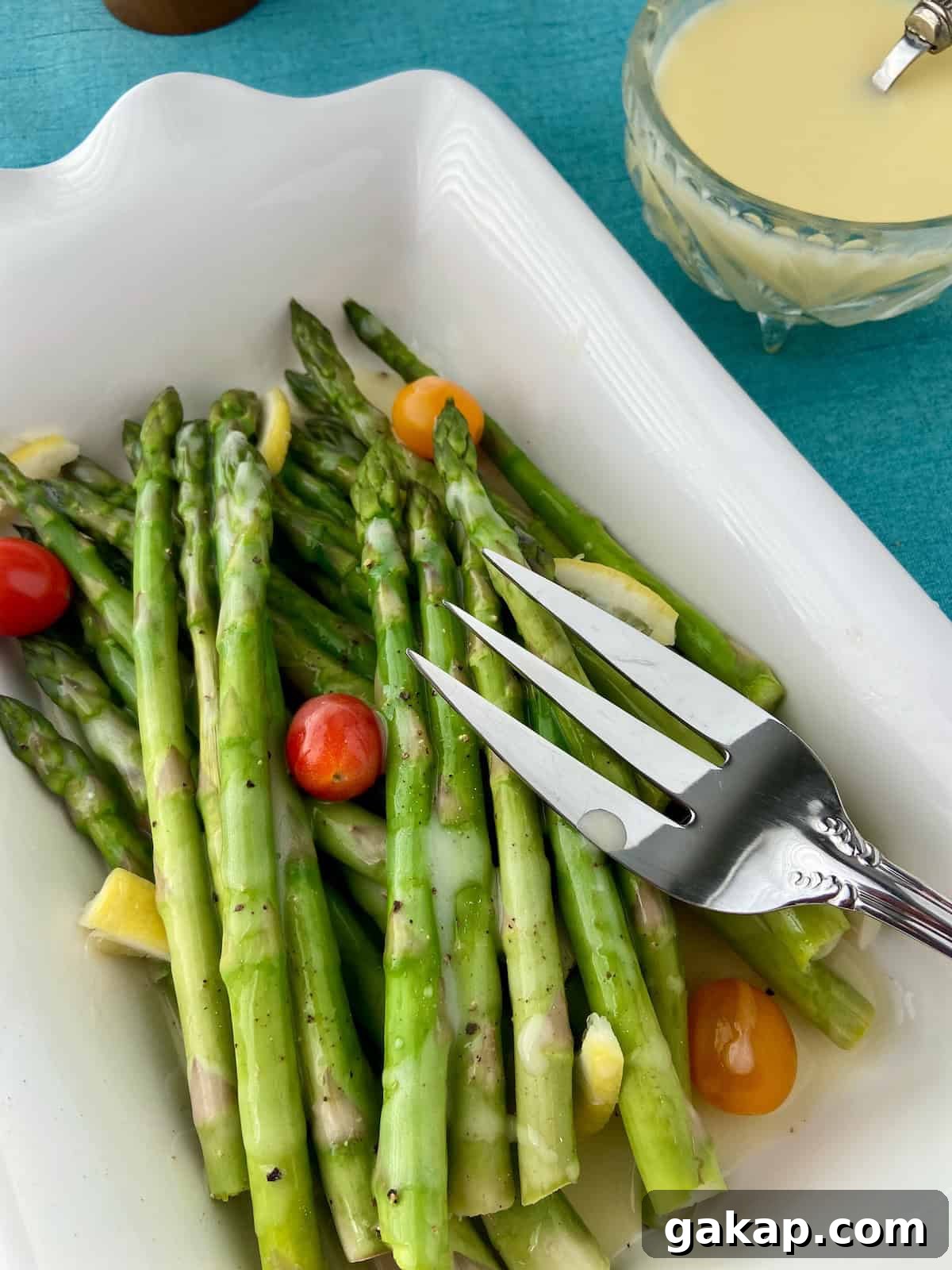 Quick Lemon Butter Sauce in 5 Minutes for Fish & Pasta 2 Lemon Butter sauce on asparagus.