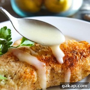 Quick Lemon Butter Sauce in 5 Minutes for Fish & Pasta 6 Lemon sauce being spooned and drizzled over chicken breast