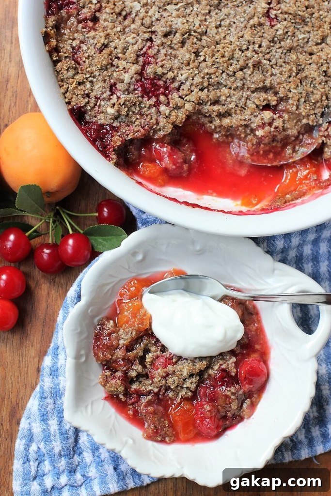Apricot and Evans Cherry Crisp Recipe for Summer Baking 2 Apricot and Evans cherry crisp - the taste of summer