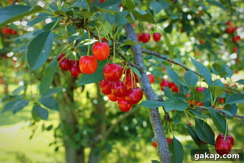 Apricot and Evans Cherry Crisp Recipe for Summer Baking 5 Evans cherry crisp; cherries on tree, tart and juicy