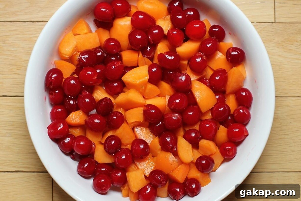 Apricot and Evans Cherry Crisp Recipe for Summer Baking 7 apricots and cherries for the Evans cherry crisp