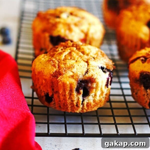 Blueberry Banana Muffins on a black cooling rack