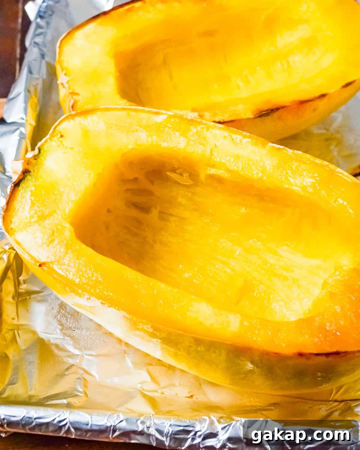 The roasted squash is tender.