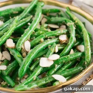 green beans almondine for thanksgiving in a bowl