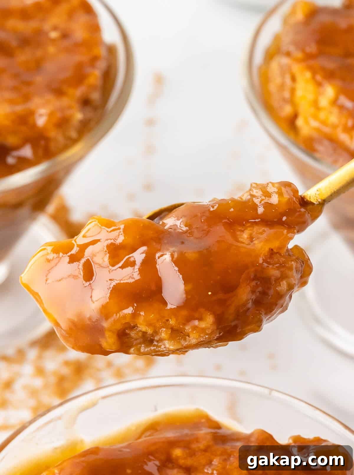 Half hour pudding on a serving spoon.