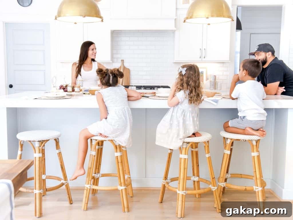 kids sitting on kid friendly counter stools