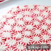 A peppermint candy plate made from peppermints with a pile of fresh baked colorful Christmas cookies.