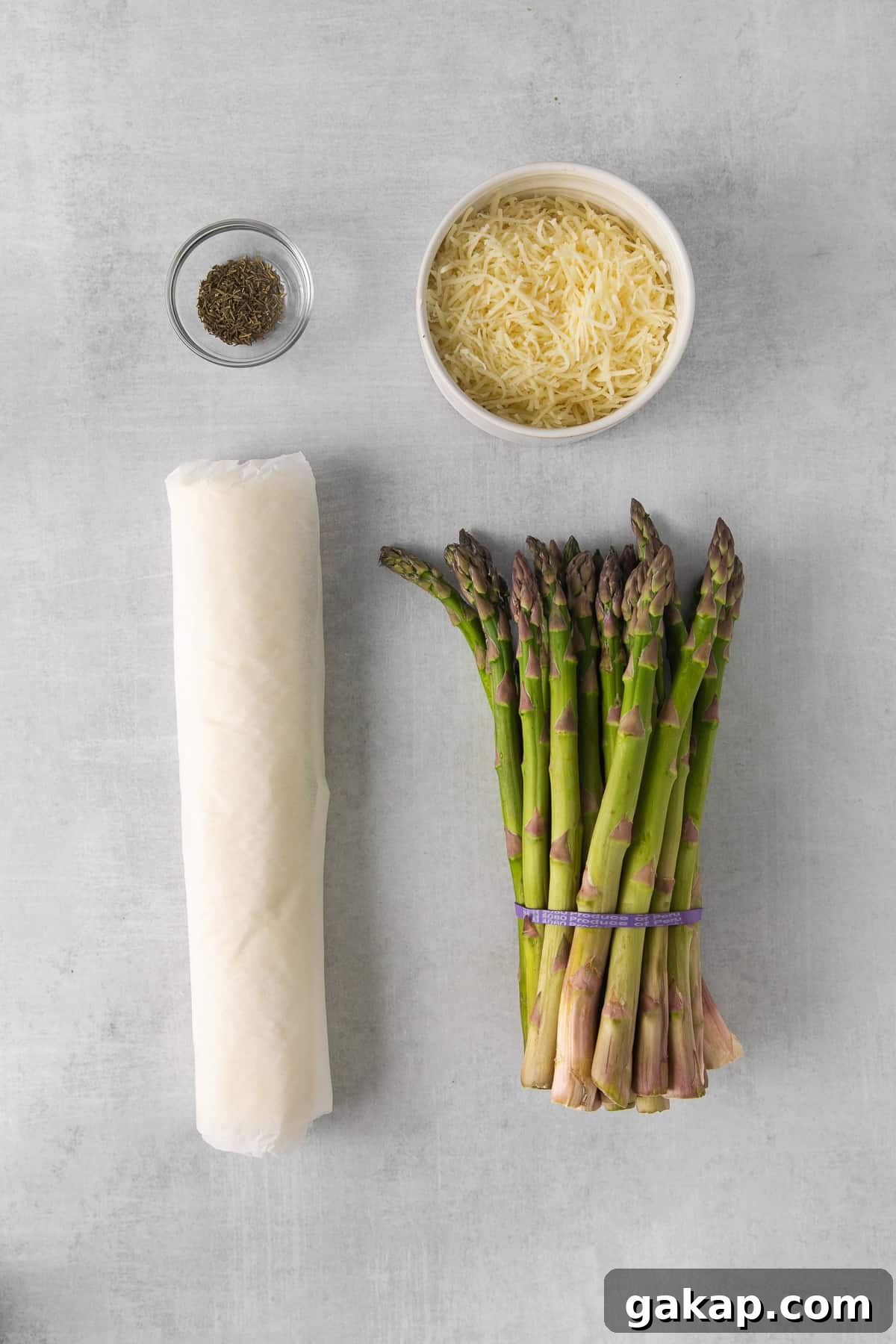 Ingredients for asparagus tart Ingredients for asparagus tart on a counter.