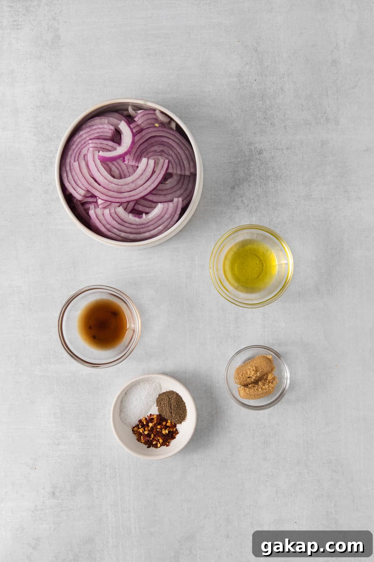 Onion chutney ingredients Ingredients for onion chutney on a counter.
