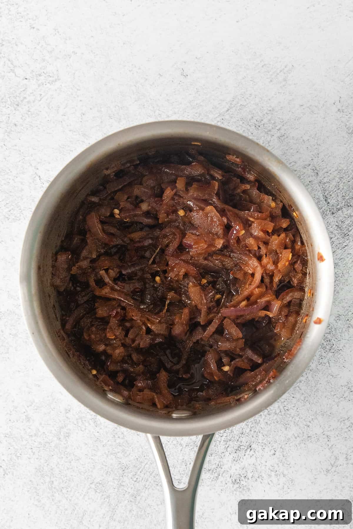 Caramelized onions Caramelized onions in a pot.