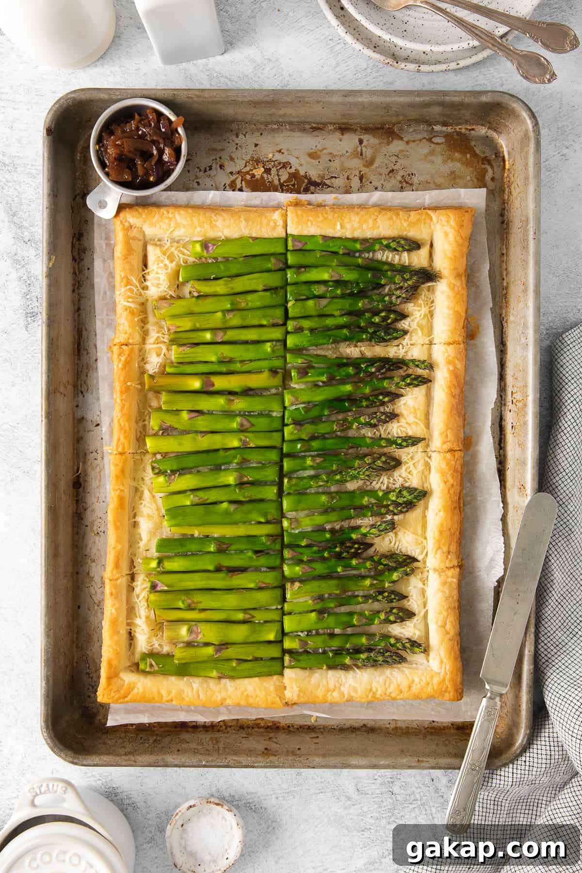 Asparagus tart Asparagus tart on a baking sheet.
