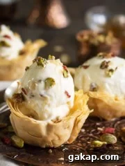 Servings of fillo cups and ice cream