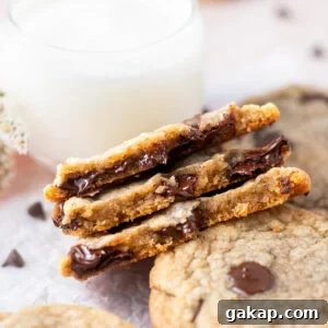 Crispy Thin Chocolate Chip Cookies: Crunchy, Perfectly Baked 11 crispy chocolate chip cookies broken in half showing melty chips and chewy inside texture