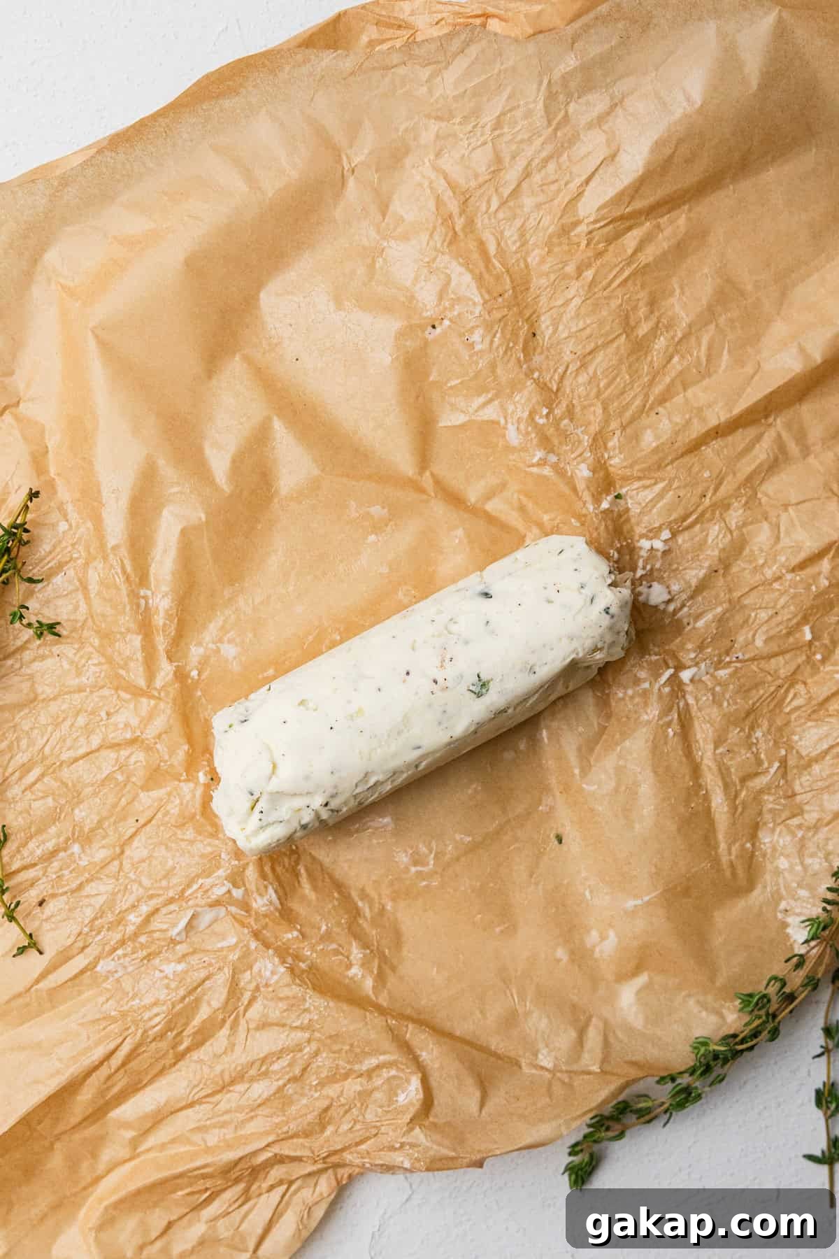 The compound butter unwrapped after being made.