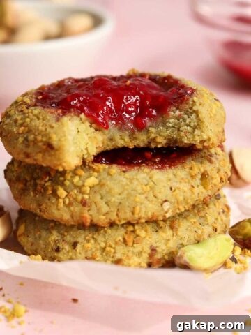 raspberry pistachio thumbprint cookies