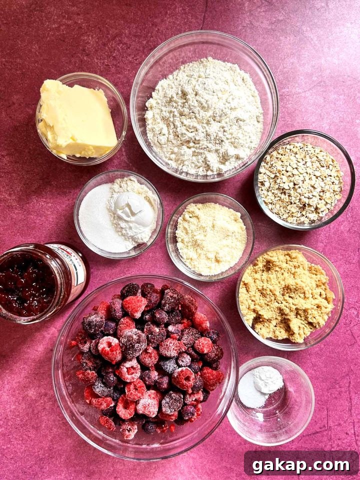 mixed berry crumble bars ingredients