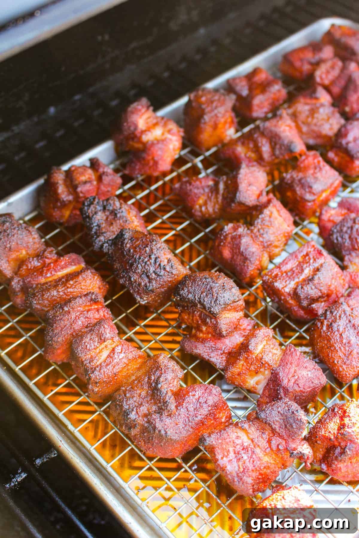 Honey Garlic Pork Belly Burnt Ends Recipe for Sticky, Crispy Bites 4 Honey Garlic Pork Belly Burnt Ends after the first round of cooking.