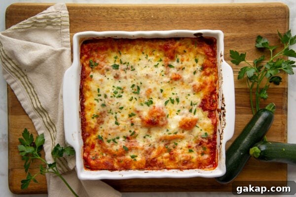 a cheesy, lasagna in an 8x8 casserole dish.