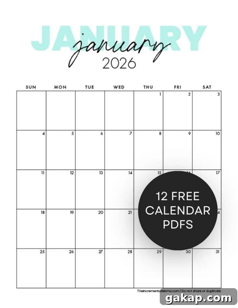 2026 Cute Monthly Calendar Printable – Free Jan–Dec PDFs 2 free january 2026 monthly calendar