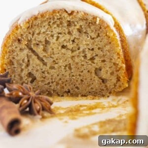 Moist Bundt Spice Cake Made with Cake Mix – Simple Holiday Dessert 10 Looking at the middle of a spice bundt cake.