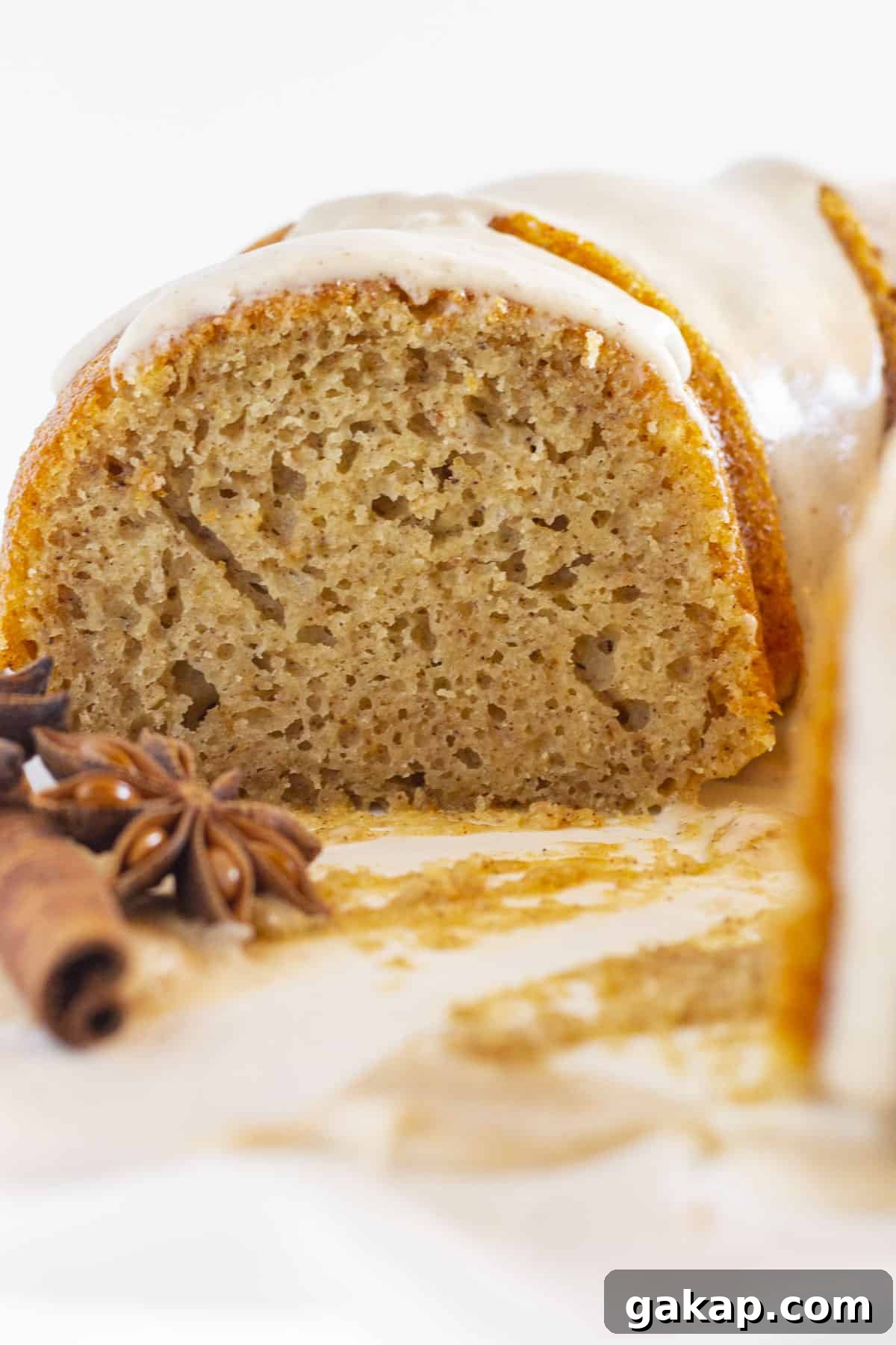 Moist Bundt Spice Cake Made with Cake Mix – Simple Holiday Dessert 5 Looking at the inside of a moist spice bundt cake.