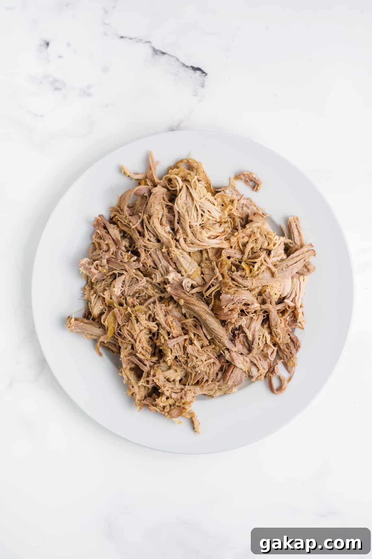 The pork shredded on a plate.