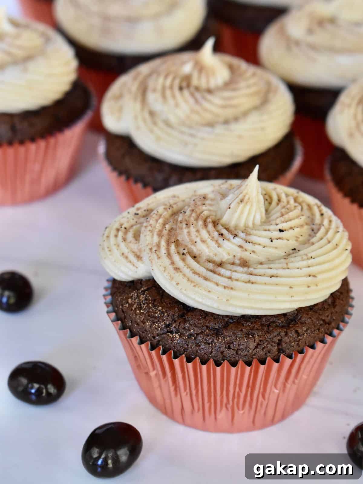 Coffee Cream Cheese Frosting on a cupcake. 