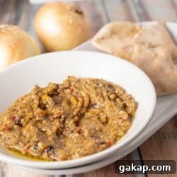 roasted eggplant dip close up featured