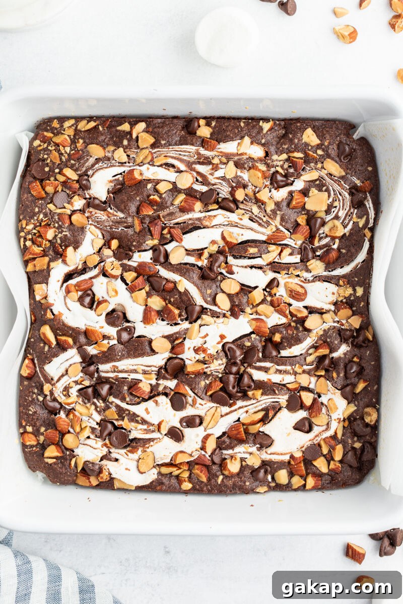 Decadent Rocky Road Brownies with Marshmallows and Nuts 8 close up of baked rocky road brownies in the pan