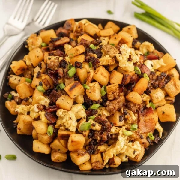 Bacon and hash browns breakfast.
