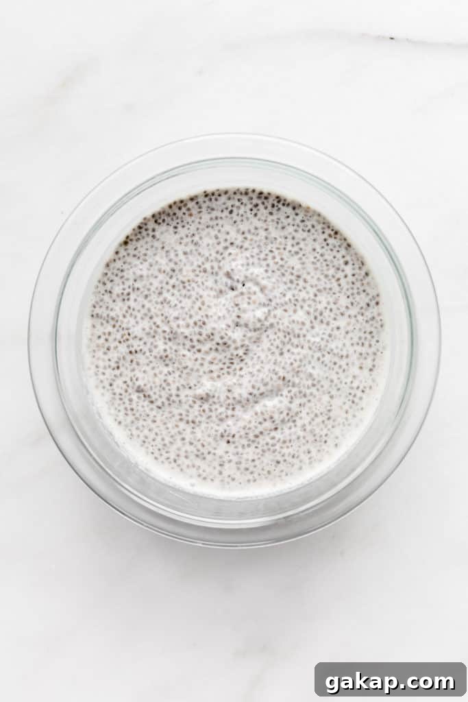 vanilla chia pudding in a clear mixing bowl