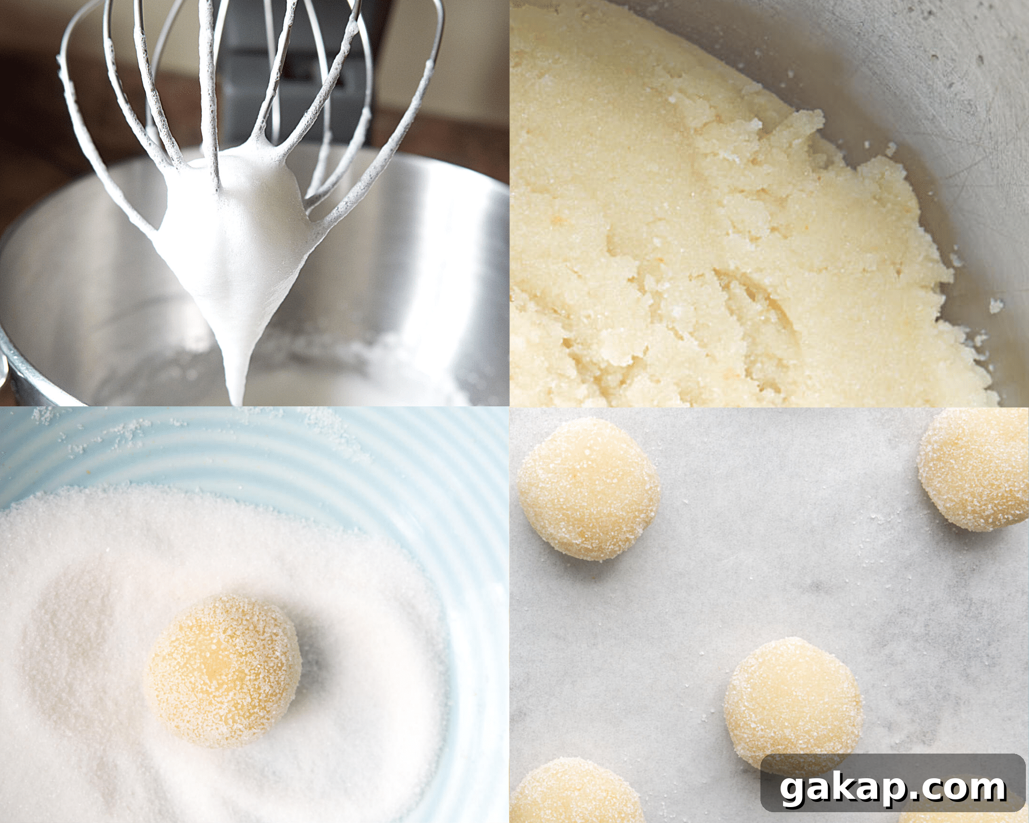 A series of four photos showing steps to making amaretti cookies.