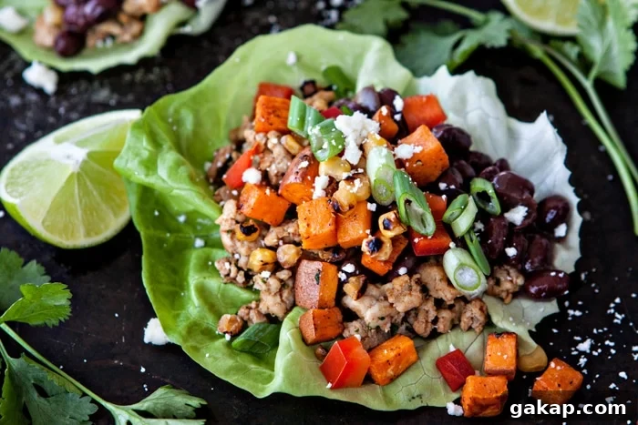 Black Bean, Sweet Potato and Chicken Taco Lettuce Wraps 