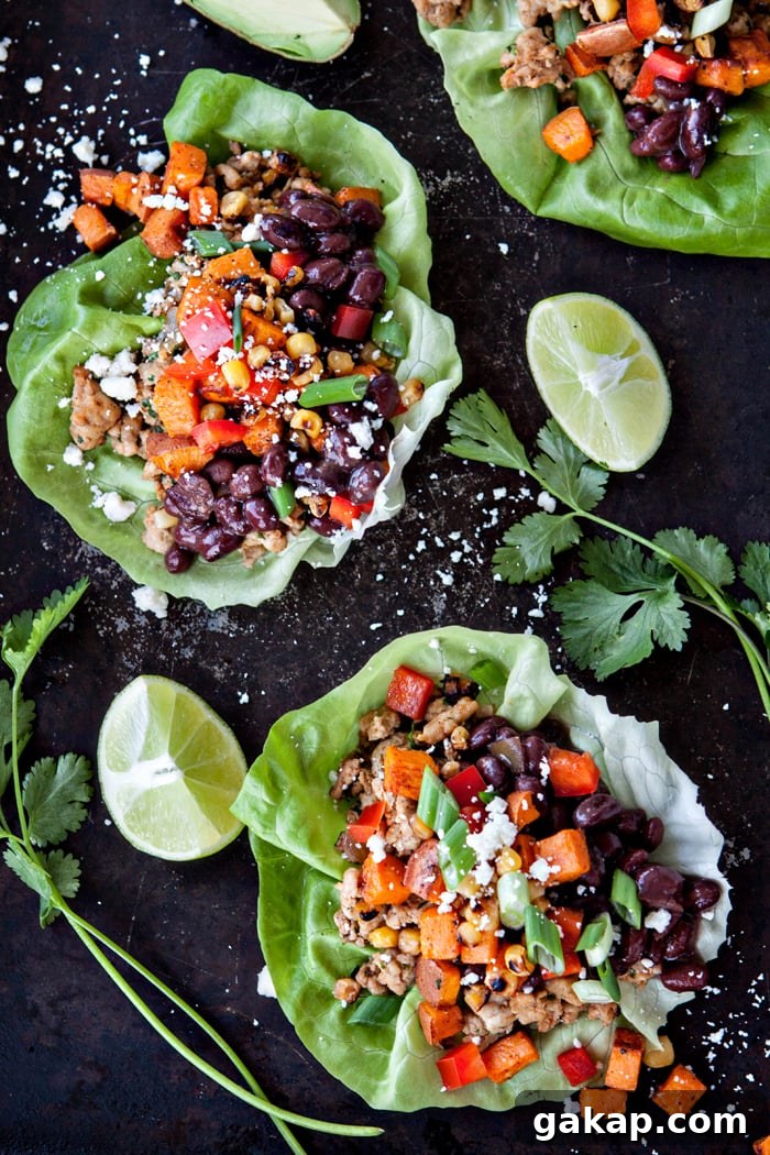 Black Bean, Sweet Potato and Chicken Taco Lettuce Wraps 