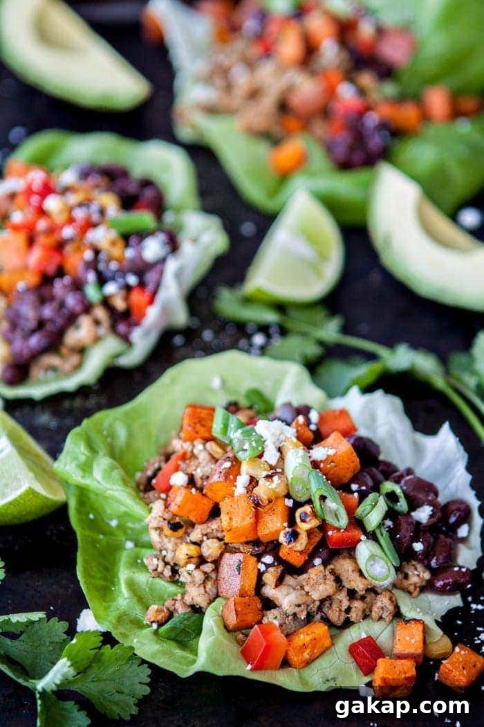 Black Bean, Sweet Potato and Chicken Taco Lettuce Wraps 