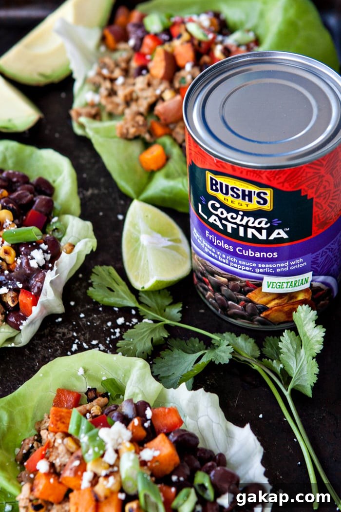 Black Bean, Sweet Potato and Chicken Taco Lettuce Wraps 