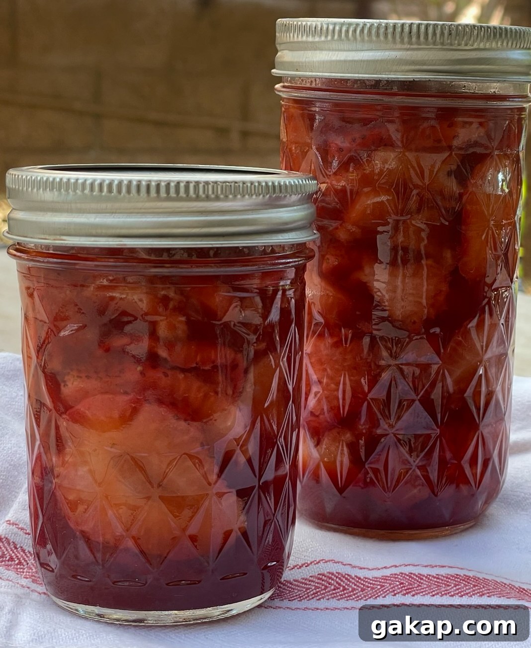 Low sugar strawberry rhubarb preserves in jar