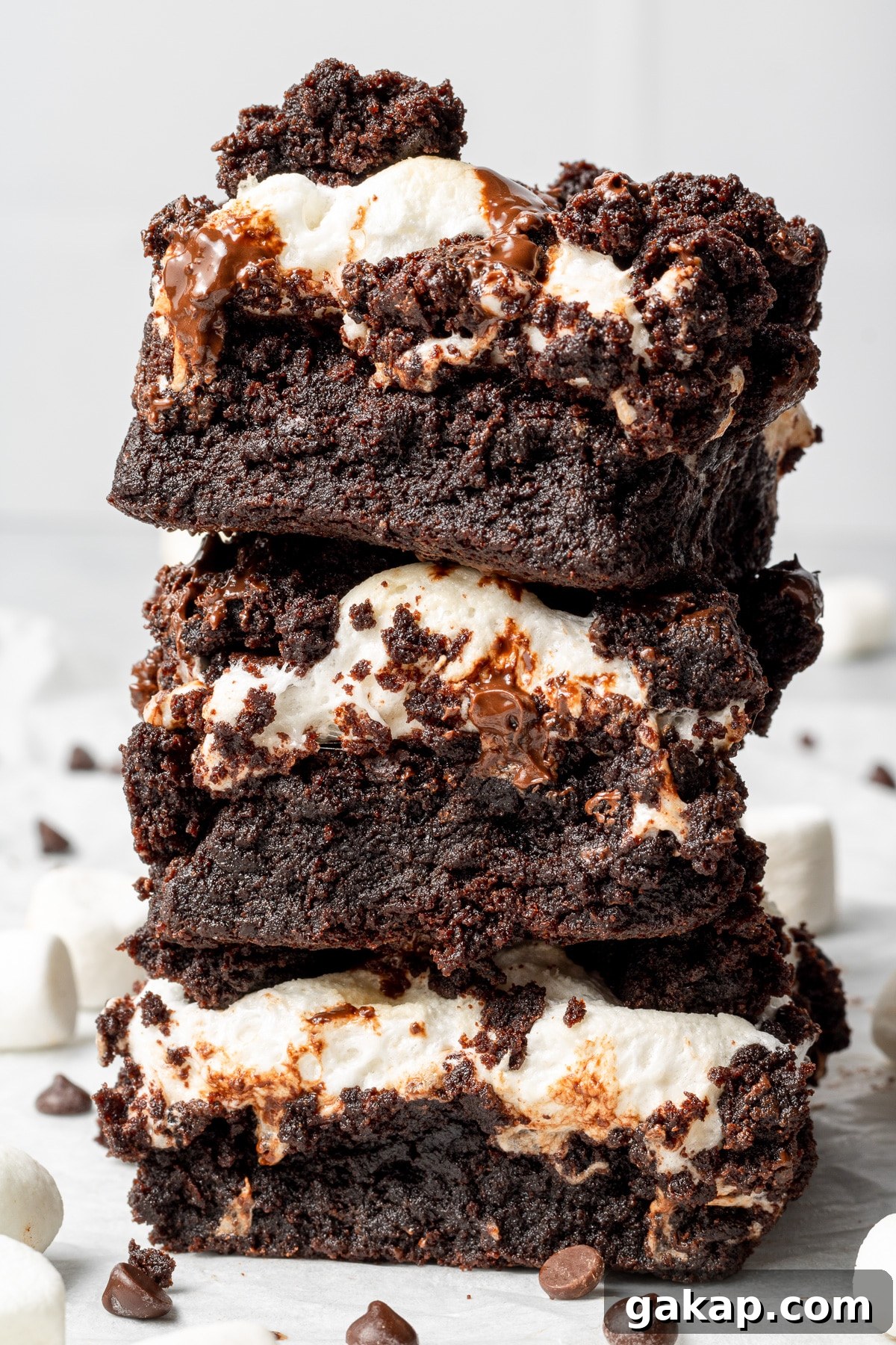 a stack of marshmallow brownies. 