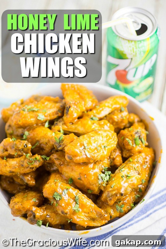 Crispy Baked Honey Lime Chicken Wings with Zesty Glaze 2 Spicy, sticky Baked Honey Lime Chicken Wings are made with real limes, honey, and 7UP.